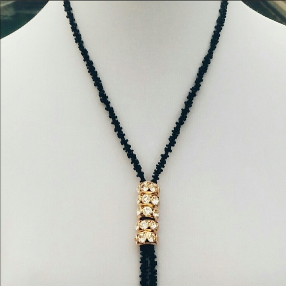NEW Black Beads Gold Bling Lariat Necklace - Picture 2 of 8